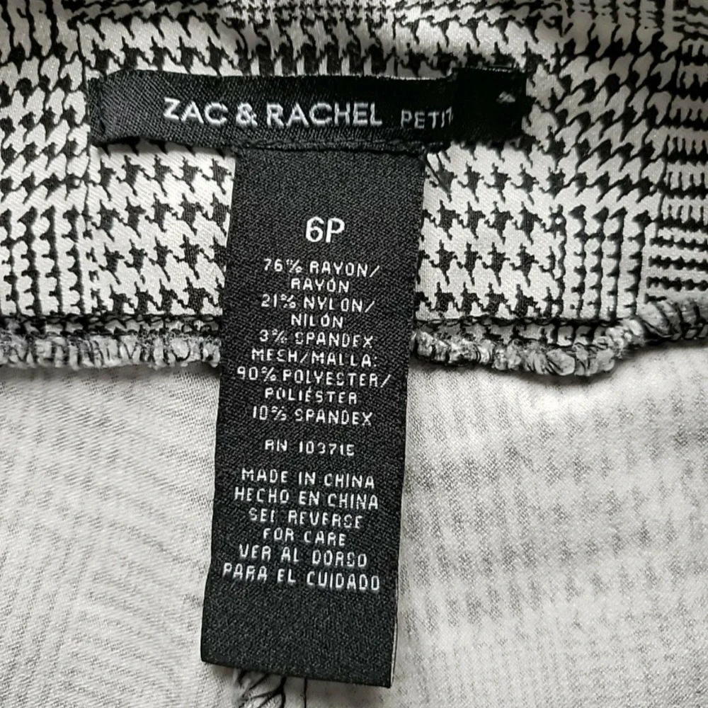 Zac & Rachel Dress Pants Women 6P Black White Glen Plaid Houndstooth Stretch